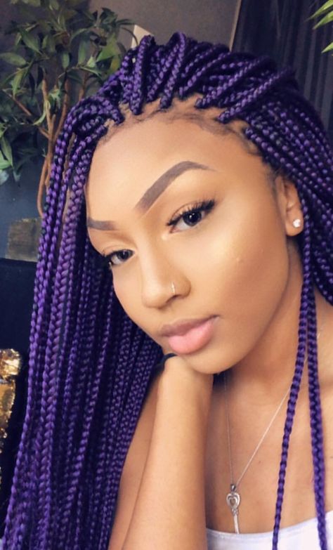 Purple Box Braids, Colored Box Braids, Purple Braids, Long Box Braids, Box Braids Hairstyles For Black Women, Box Braids Styling, Beautiful Braids, Braid Hair, Heat Damage