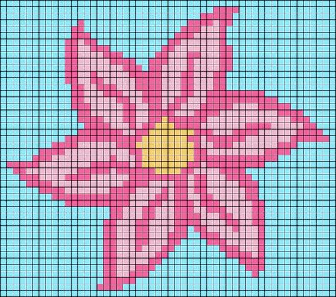 Flower Pixel Pattern, Pixel Art Fleur, Pixel Flower Pattern, Flowers Pixel Art, Easy Alpha Patterns, Pixel Art Flower, Flower Pixel Art, Pixel Flower, Grid Crochet