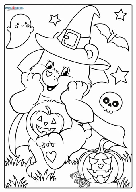 Carebears Coloring Pages Free Printable, Care Bare Coloring Pages, Colouring Pages For Kids Halloween, Kid Halloween Coloring Pages, Halloween Pages To Color, Care Bear Coloring Page Free Printable, Carebear Coloring Page, Kids Halloween Colouring Pages, Halloween Aesthetic Coloring Pages