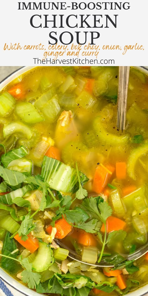 Immune Boosting Chicken Soup, Chicken Soup For Colds, Immunity Soup, Healing Soup, Vegetable Soup With Chicken, Immune Boosting Foods, Veggie Soup, Winter Soups, 140 Pounds