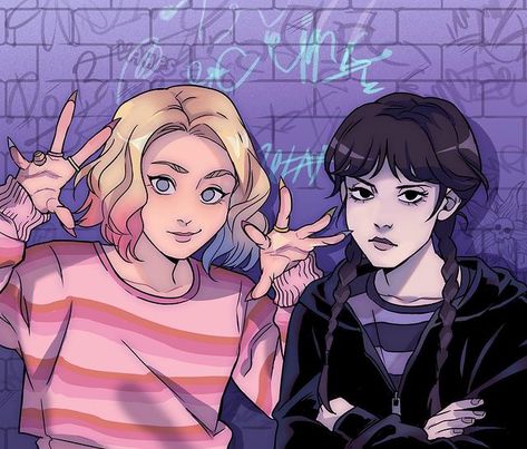 Gabriel Picolo on Instagram: “I’m so in love with Enid and Wednesday 💖🦄🌸⚫️🔪💀 Just finished watching Wednesday, and I love how Wednesday kinda reminds me of Raven…” Wednesday Anime, Teen Titans Series, Jenna X Emma, Wenclair Fan Art, Wednesday Fanart, Wednesday The Addams Family, Jenna Ortega And Emma Myers, Enid X Wednesday, Enid And Wednesday