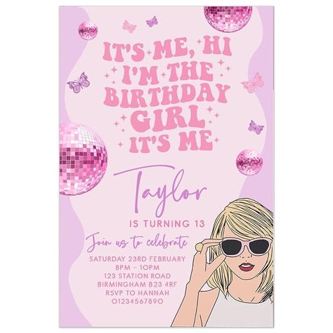 Taylor Birthday Party Invitations, Swiftie party invitations, teenager, Any Age | PACK OF 10 WITH ENVELOPES : Amazon.co.uk: Handmade Products Taylor Swift Party Invite, Taylor Swift 9th Birthday Party, Taylor Swift Birthday Party Invitations, Kids Taylor Swift Birthday Party, Swiftie Birthday Party, Taylor Swift Invitations, Swiftie Sleepover, Taylor Birthday Party, Taylor Swift Birthday Invitations