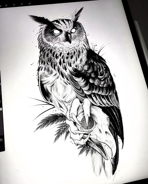 Owl Tattoo Design For Men Arm, Nordic Owl Tattoo, Great Horned Owl Tattoo Drawing, Black And White Owl Tattoo, Creepy Owl Tattoo, Dark Owl Tattoo, Black And Grey Owl Tattoo, Owl Face Tattoo, Great Horned Owl Tattoo