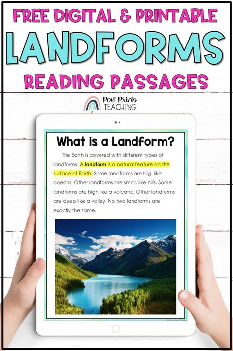 What is a landform? Which landforms are around your school? If you're looking to teach about LANDFORMS this year, then snag these FREE Landforms reading passages and read about my favorite activities and lessons for teaching about landforms in 3rd and 4th grades Landforms Anchor Chart, Teaching Landforms, Landforms Activities, Water Forms, Science Lessons Elementary, Grade 2 Science, Plants Unit, Teaching Geography, Getting Outside