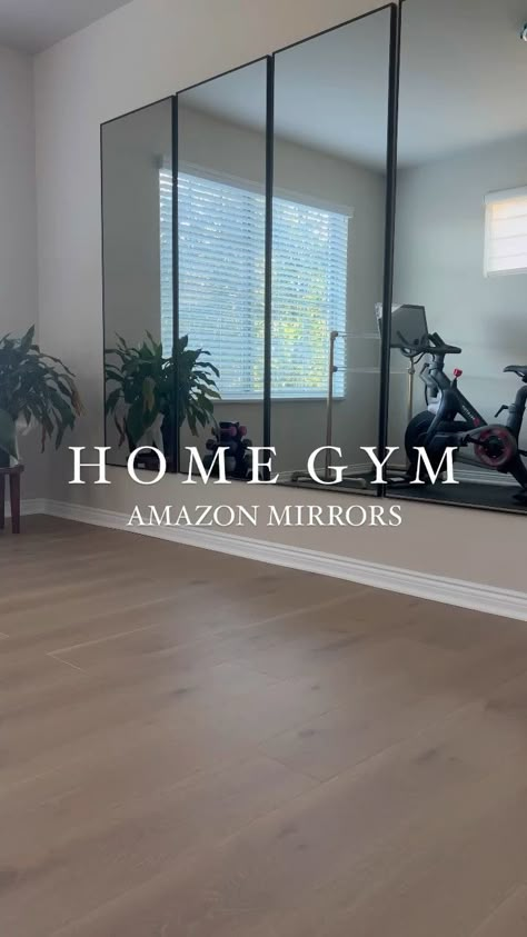 Small Home Fitness Room, Home Gym Wall Mirror, Full Length Mirror Home Gym, Mirrors In Home Gym, Finished Basement Home Gym, Home Fitness Room Ideas Gym Design, Mirror Wall Workout Room, Basement Gym Mirror Ideas, Diy Workout Mirror Wall