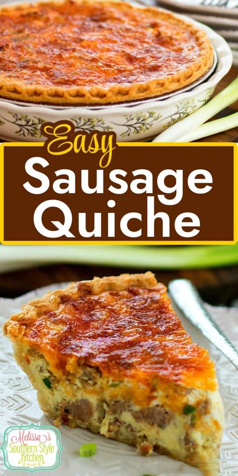 This Easy Sausage Quiche turns pantry staples into an any-time-of-day quiche feast #sausagequiche #quicherecipes #easysausagequiche #bestquicherecipes #brunch #breakfast #holidaybrunch #christmasbrunch #easyrecipes #dinner #southernfood #eggs #sausage #porkrecipes #southernrecipes via @melissasssk Easy Sausage Quiche, Sausage Quiche Recipes, Quiche Easy, Breakfast Quiche Recipes Easy, Quiche Recipes Crustless, Best Quiche Recipes, Sausage Quiche, Breakfast Quiche Recipes, Quiche Recipes Easy