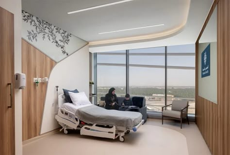 Almoosa Rehabilitation Hospital | HDR Hospital Private Room, Private Room Design, Hospital Bedroom, Hospital Ward, Ambulatory Care, Shading Device, Healthcare Architecture, Children Hospital, New Hospital