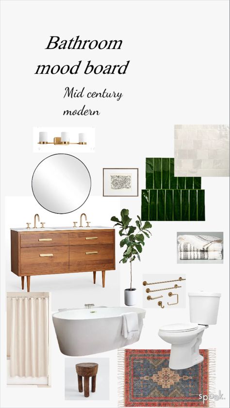 Small Mid Century Bathroom, Mid Mod Bathroom, Modern Glam Bathroom, West Elm Bathroom, Bathroom Wallpaper Inspiration, Bathroom Flooring Ideas, Scandi Bathroom, Midcentury Modern Bathroom, Bathroom Color Palette