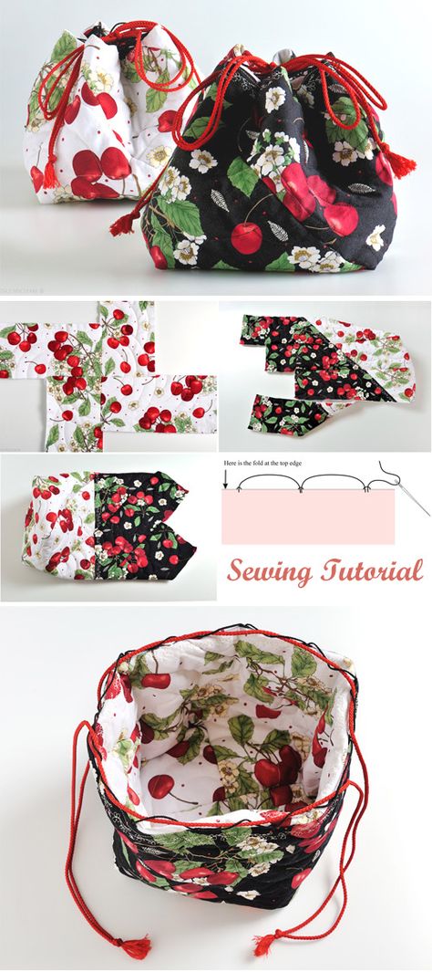 Tutorial: Japanese Drawstring Bags ~ DIY Tutorial Ideas! Sac Diy, Japanese Bag, Sew Ins, Beginner Sewing Projects Easy, Leftover Fabric, Bags Tutorial, Sewing Projects For Beginners, Sewing Skills, Love Sewing