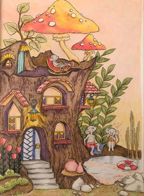 Drawing Garden Easy, Fairy Home Drawing, Story Book Drawing, Fairytale Drawings, Houses Drawing, Fairy Garden Drawing, Tracing Art, Whimsical Art Paintings, Storybook Art