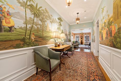 14 Sutton Place South 12A, New York, NY 10022 | CORE Real Estate Handmade Wallpaper, Sutton Place, Hand Painted Wallpaper, Herringbone Floor, Roof Terrace, Painting Wallpaper, Humble Abode, Spacious Living Room, Wood Burning Fireplace