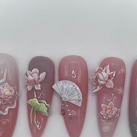 Sani on Instagram: "So happy how it turned out!!!  Inspo: @nailsbycindyxo  . #nails #naildesign #nailart #naildesigns #nails2inspire #nailartist #nailinspiration #nailinspo #nailideas #nailsofinstagram #nailtech #pressonnails #pressons #3dnailart #3dart #pinterestinspired" Geisha Nails, Japanese Nails Art, Japan Nails, Japan Nail Art, Japan Nail, Nail Store, Jade Nails, Japanese Nails, 3d Nail Art