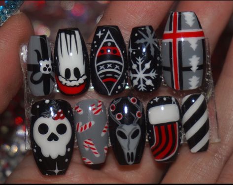 Grunge Holiday Nails, Christmas Ghost Nails, Christmas Horror Nails, Polar Express Nails, Goth Holiday Nails, Scary Christmas Nails, Creepmas Nails, Emo Christmas Nails, Creepy Christmas Nails