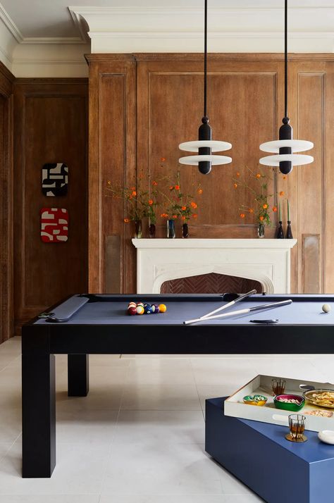 Repetition In Interior Design, Pool Table Design, Modern Pool Table, Pool Table Room, Pool Table Lighting, Contemporary Bar, Billiard Room, Game Room Design, Pool Table