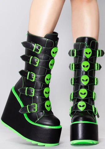 Festival & Rave Shoes | LA Style Rush – Page 6 Neon Goth, Rave Boots, Alien Clothes, Rave Shoes, Shoes Png, La Style, Gothic Boots, Festival Shoes, Alien Girl