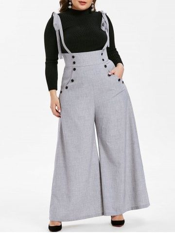 Plus Size High Waist Button Wide Leg Pants Flowy Pants Outfit, Plus Size Wide Leg Pants, Bottoms For Women, Leg Pants Outfit, Denim Maxi Dress, Suspender Pants, Stylish Work Attire, Fashion Plus Size, Plus Size Clothing For Women