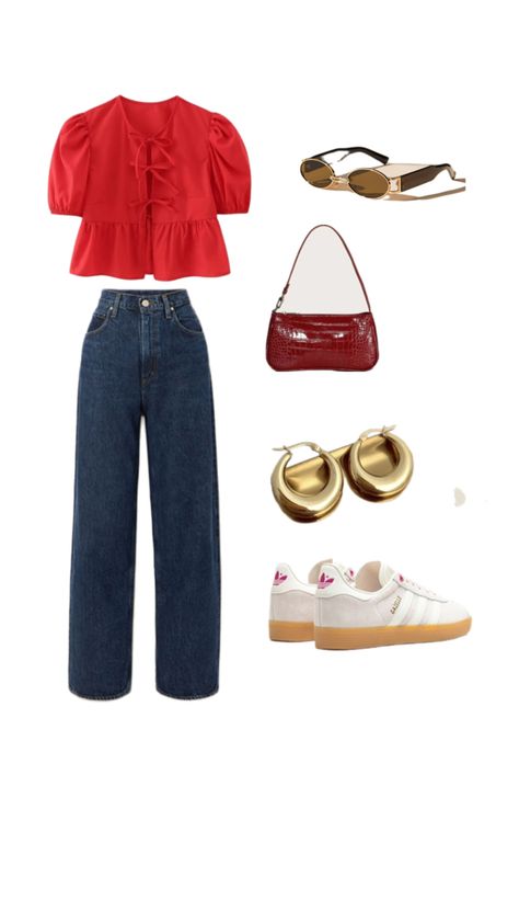 Red Top Outfit Casual, Outfit Casual Jeans, Plus Size Aesthetic Outfits, Red Top Outfit, Stylish Outfits Casual, Simple Style Outfits, Look Jean, Uni Outfits, Top Outfit