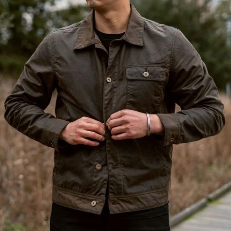 Even if you don’t know it by name, you certainly recognize the field jacket – olive green, boxy yet draped, and featuring slip or patch pockets on the chest and by the waist. The design embodies utilitarian style and the transition of military practicality to everyday convenience. Field jackets entered the menswear lexicon following the Vietnam War – part easily accessible military surplus garment and a counterculture symbol of protest – and never fully left. Waxed Canvas Jacket, Mens Jackets Fall, Thursday Boots, Waxed Cotton Jacket, Mens Casual Outfits Summer, Concept Clothing, Gardening Outfit, Canvas Jacket, Wax Jackets