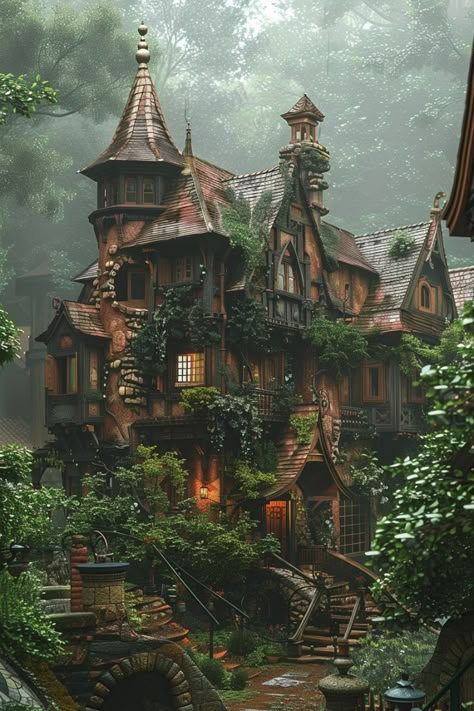 Wonderland System, Gothic Style Architecture, Forest House Ideas, Cottage House Interior, Fairytale Houses, Witchy House, Witches House, Fantasy Cottage, Fantasy Houses