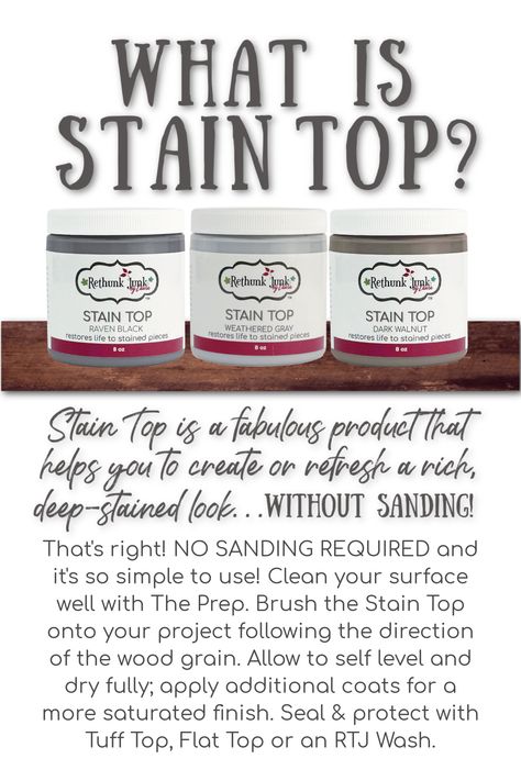 Rethunk Junk - Have you ever tried Stain Top? It's perfect... Rethunk Junk Paint, Rethunk Junk, Paint Stain, Paint Ideas, Sanding, Have You Ever, Wood Finish, Wood Grain, Walnut