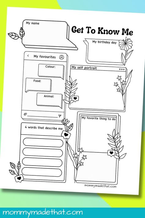 All About Me Worksheets (Free Printable Get to Know Me Activity) All About Me Elementary Free Printable, All About Me Template Printables Free, Get To Know Me Template, All About Me Questions, All About Me Template, Hope Squad, All About Me Printable, All About Me Worksheet, About Me Template