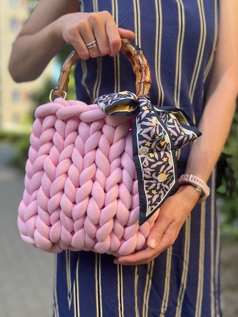 Chunky Yarn Bag, Yarn Purse, Yarn Tote Bag, Braided Yarn, Yarn Tote, Knit Handbag, Knit Purse, Handwoven Bag, Thank You Presents