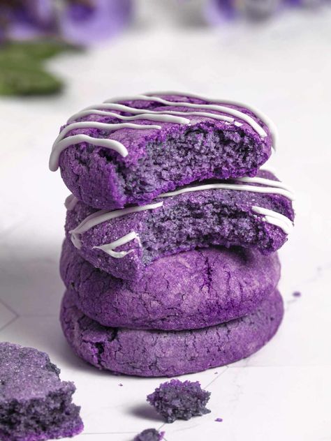 Chewy Ube Cookies - SugarYums Ube Polvoron Recipe, Ube Cookies, Ube Dessert Recipe, Polvorones Recipe, Purple Cookies, Ube Recipes, Filipino Food Dessert, Resepi Biskut, Crinkle Cookies Recipe