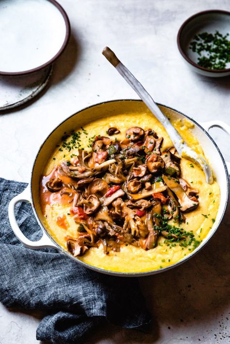 Polenta Party, Creamy Cheese Grits, Alkaline Dinner, Portabella Mushrooms Recipes, Oyster Mushroom Recipe, Mushroom Breakfast, Mushroom Ragu, Bojon Gourmet, Creamy Grits