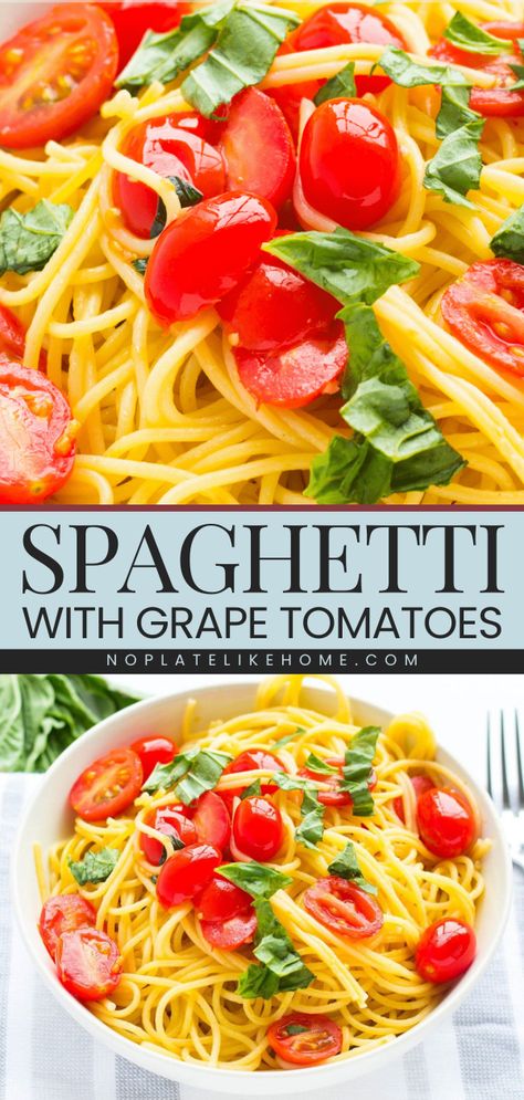 5 ingredients are all you need to have this summer main dish recipe in just 15 minutes! It's vegan and low-calorie. Thanks to its delicious garlic flavor, this pasta with grape tomatoes and basil is amazing. Gotta love an easy summer dinner idea in one pot! Spaghetti With Grape Tomatoes, Pasta With Grape Tomatoes, Best Italian Dishes, Easy Italian Dinner, Easy Summer Dinner, Fall Meals, Tomato Dishes, Easy Summer Dinners, Italian Dinner Recipes