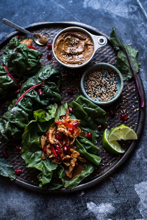 Sweet Thai Chile Chicken Swiss Chard Wraps with Peanut Ginger Sauce | halfbakedharvest.com @hbharvest Chicken Swiss Chard, Chard Wraps, Swiss Chard Recipes, Chard Recipes, Ginger Sauce, Citrus Chicken, Half Baked, Half Baked Harvest, Swiss Chard