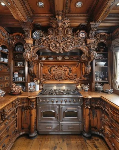 Cordwood Homes, Stove Top Oven, Old World Kitchens, Log Cabin Ideas, Teak Wood Furniture, Fantasy Decor, Diy Furniture Bedroom, Rustic Kitchen Design, Cottage Kitchens