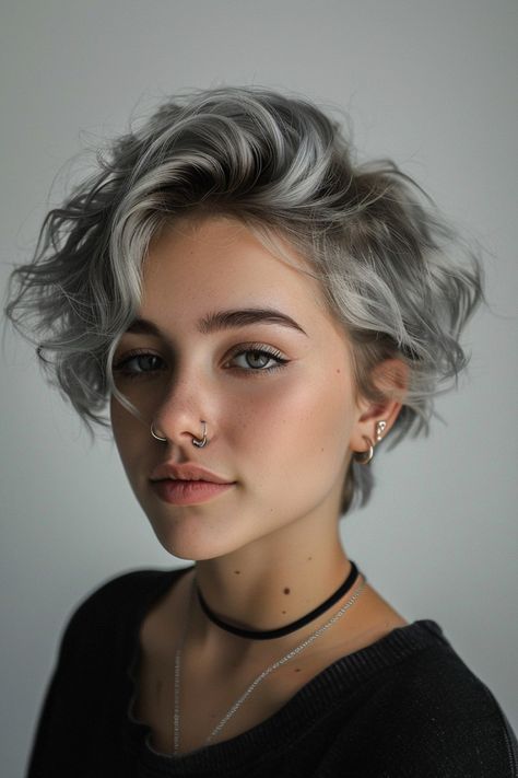 Layered Bowl Haircut Women, Shorter Haircuts For Wavy Hair, Scruffy Short Hair Women, Cute Outfits For Pixie Haircut, Round Face Undercut Woman, Short Curly Hair With Shaved Sides, Short Hair Curly Women, Female Haircuts Short, Womens Haircuts Short Medium