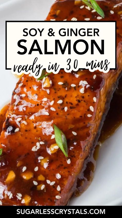 Are you looking for a quick, flavorful, and nutritious meal that everyone in the family will love? Look no further! This Soy Ginger Salmon recipe will have your taste buds dancing in less than 30 minutes! The mouthwatering soy and ginger glaze on tenderly pan-fried salmon make this a perfect lunch or dinner dish that the whole family will enjoy. Don't miss out on this seafood sensation! Lemon Ginger Salmon Recipes, Salmon Soy Sauce Recipes, Ginger Sesame Salmon, Chum Salmon Recipes, Salmon With Ginger And Garlic, Salmon Ginger Soy Honey, Thai Salmon Recipes, Ginger Salmon Recipes, Pan Fried Salmon Recipes