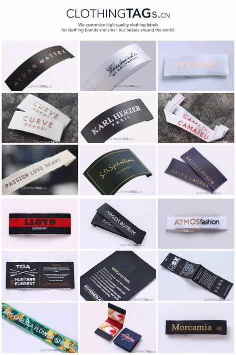 “ClothingTAGs.cn” custom woven name labels is mainly used for clothing, shoes and hats, home textiles, toys, handbags, suitcases, ties, etc., using high-quality materials and high-quality Sewing Crafts to ensure excellent quality and durability. Our MOQ is small quantity to meet the needs of small businesses. Main Label Design Clothing, Clothing Labels Design Ideas, Bag Making Patterns, Labels For Clothing, Clothing Labels Design, Boutique Logo Design, Making Patterns, Shirt Label, Kids Garments