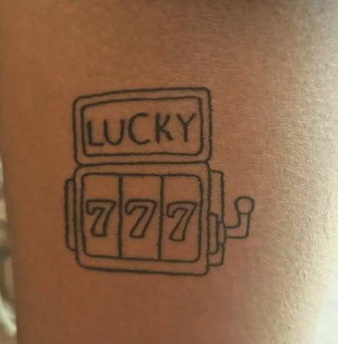 777 Tattoo Lucky, Lucky Seven Tattoo, Luck Tattoo Symbols, Jackpot Tattoo, Lucky Tattoo Symbols, Good Luck Tattoos, Lady Luck Tattoo, Lucky 7 Tattoo, 777 Tattoo