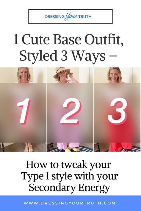 Need some ideas for your capsule wardrobe? Here's a head start with this cute, Type 1 base outfit, styled 3 ways! Fewer clothes more cute! Type 1 Dyt Outfits, Dyt Type 4 Secondary 2, Dyt Type 1, Dyt Type 1 Clothes, Dressing Your Truth Type 1, Dressing Your Truth Type 2, Type 1 Dressing Your Truth, Type 1 Hair Dressing Your Truth, Animation Types