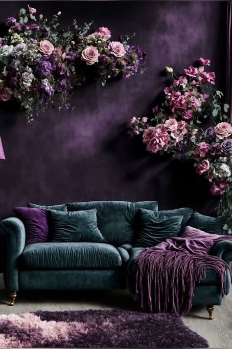 Ombre Wall Art, Purple Living Room, Ombre Wall, Moody Decor, Purple Rooms, Set Sofa, Dark Home Decor, Purple Walls, Boho Designs