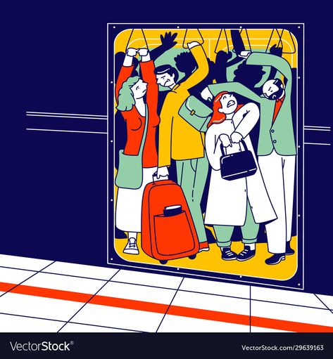 Metro Illustrator, Metro Train Illustration, Commute Illustration, Finish Line Illustration, People On Train, Crowd Illustration, Transport Illustration, Giant People, Train Illustration