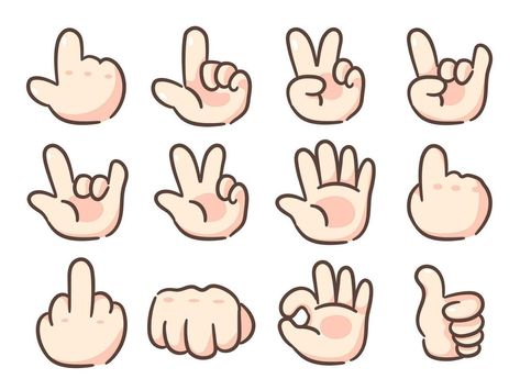 Point Finger Drawing, Thumbs Up Reference, Middle Finger Drawing, Thumbs Up Drawing, Chibi Hands, Photo Doodle, Finger Cartoon, How To Draw Fingers, Peace Sign Hand