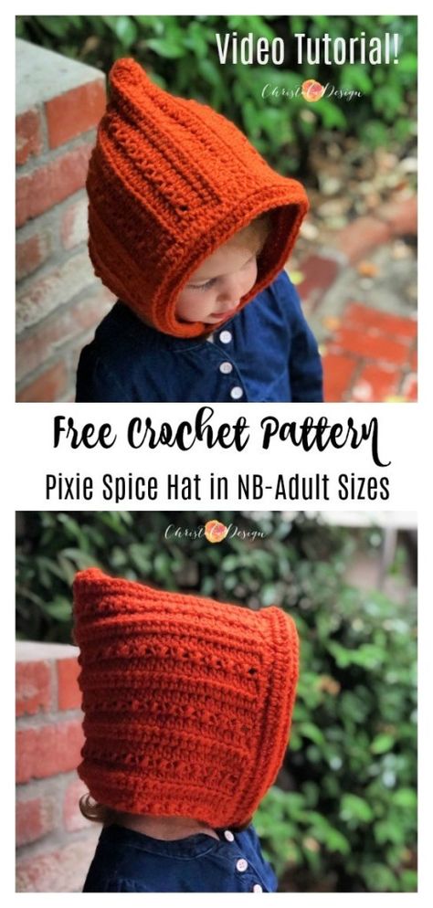 Pixie Hat Pattern, Crochet Pixie Hat, Crochet Hat Free Pattern, Pixie Hats, Crochet Toddler Hat, Free Crochet Hat Pattern, Easy Crochet Hat Patterns, Easy Crochet Hat, Bonnet Pattern