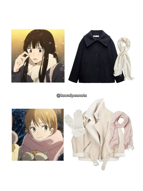 Shoujo Inspired Outfits, Sawako Winter Outfit, Winter Shoujo Outfit, Kimi Ni Todoke Outfits, Shojou Outfit Ideas, Sawako Clothes, Shojo Aesthetic Outfits, Shoujo Girl Outfit Winter, Sawako Outfits Inspired