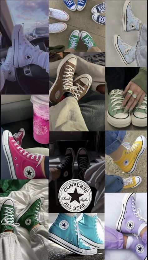 Aesthetic Converse Wallpaper, Shoe Collage Wallpaper, Converse Wallpaper Iphone, Aesthetic Wallpaper Shoes, Converse Collection Aesthetic, All Star Converse Wallpaper, Converse Shoes Wallpaper, Old Converse Aesthetic, Converse Shoes Collection