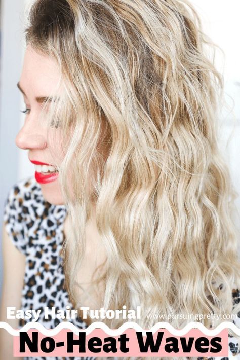 Hair Tutorial: No-heat waves!  Get these mermaid beach waves by giving your hair a break from damaging styling tools.  Follow this simple DIY hair style!  #hair #hairstyles #diy #beauty #diybeauty #diyhairstyles #igtv No Heat Waves, Beach Waves Hair Tutorial, Everyday Curls, Hairstyles Diy, Wavy Hair Overnight, Curly Hair Overnight, Curls No Heat, Heat Waves, Waves Hair