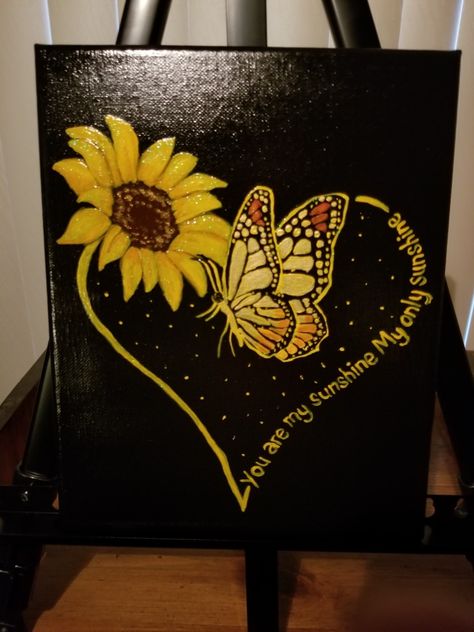 Memorial Canvas Painting, Sunshine Painting Canvases, Mothers Day Gift Ideas Painting, Mother’s Day Painting Ideas Butterfly, Diy Mother’s Day Canvas Painting, Sunflower And Butterfly Painting, You Are My Sunshine Painting Canvases, Mothersday Painting Canvas, You Are My Sunshine Drawing