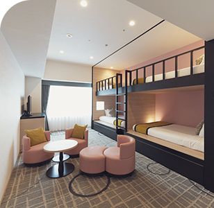 Modern Bunk Beds For Adults, Hotel Room 2 Beds, Dormitory Concept, Bunk Beds Design, Family Hotel Room, Small Hotel Room, Japanese Bathtub, Modern Bunk, Adult Bunk Beds