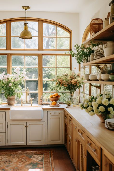 Charming Cottage Kitchen, Little Cottage House Interior, Rustic Cottage Kitchen Ideas, Garden Cottage Interior, Modern Cottage Homes Interiors, Cottage Kitchen Aesthetic, Cottage House Kitchen, Homesteading Kitchen, Cottage Core Interior Design