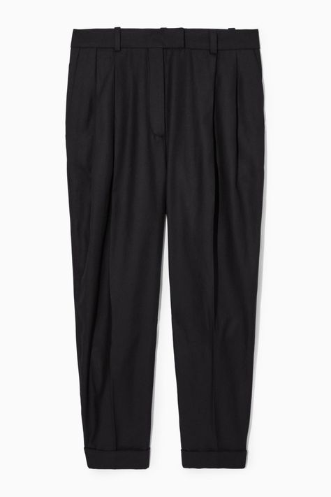 HIGH-WAISTED TAPERED TWILL PANTS - BLACK - Trousers - COS Trousers Women Wide Leg, Twill Trousers, Party Pants, Fall Capsule Wardrobe, Tapered Trousers, How To Hem Pants, Twill Pants, Tapered Pants, High Waisted Trousers