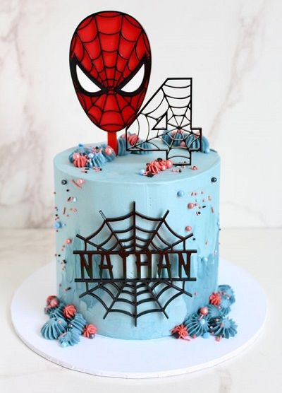 Spiderman Smash Cake, Edible Print Cake, Spiderman Birthday Cake, Cake Pulls, Blue Frosting, Baby Spiderman, Spiderman Theme, Lunchbox Treats, Superhero Cake