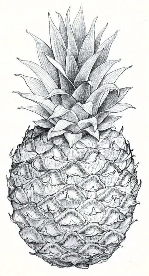 Whole Pineapple Artist Michael Bast Pineapple Drawing, Pineapple Illustration, Vegetable Drawing, Fruit Art Drawings, Fruits Drawing, Observational Drawing, Fruit Painting, 수채화 그림, Pencil Art Drawings