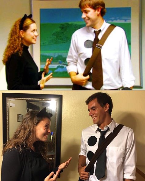 Couples Halloween Costumes | Jim and Pam His And Hers Costumes, Halloween Costume Couple, Office Halloween Costumes, Jim And Pam, Meme Costume, Couples Halloween Costumes, Funny Couple Halloween Costumes, Costumes Funny, Best Couples Costumes